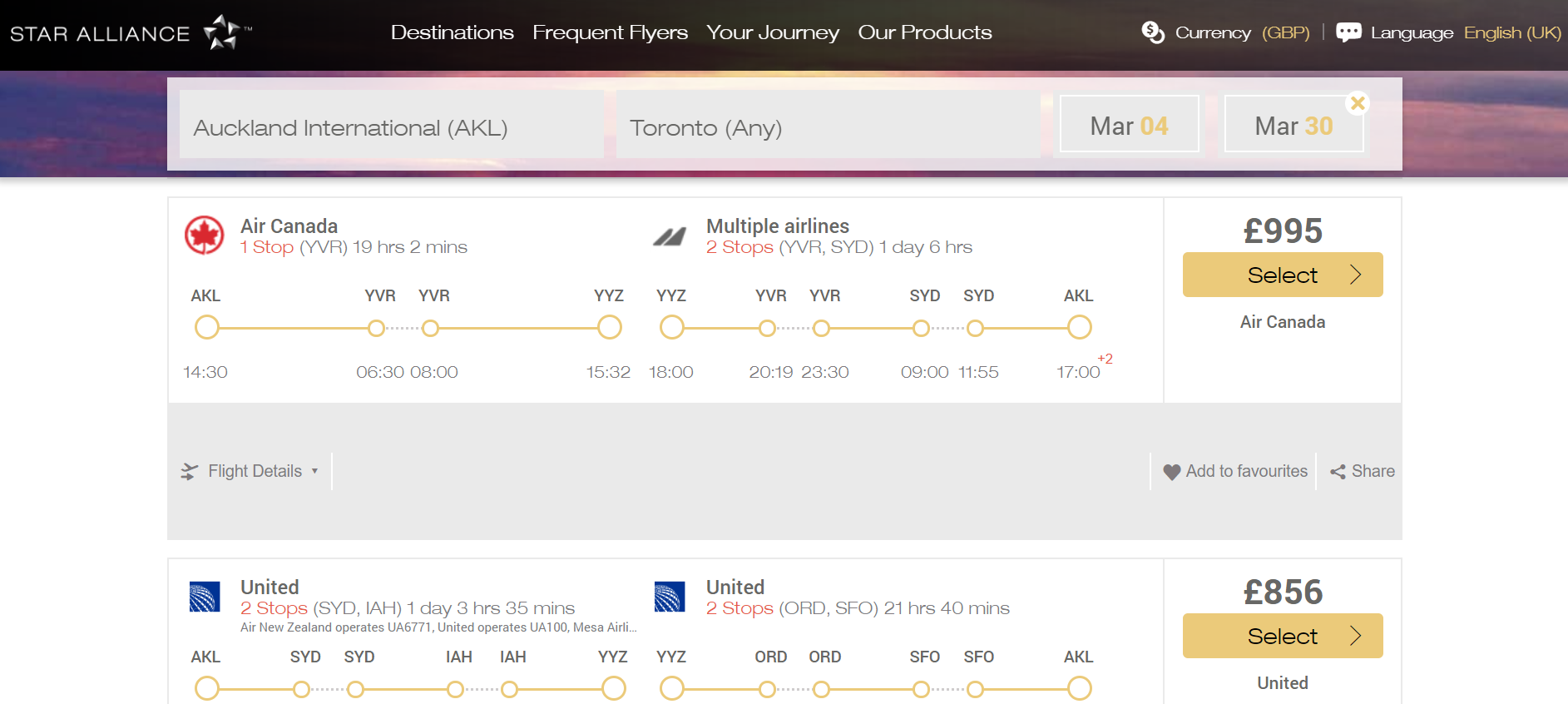 star alliance round the world fare booking class